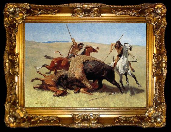 framed  Frederic Remington The Buffalo Hunt, ta009-2